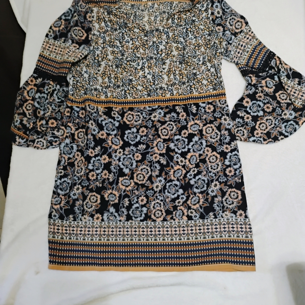 Westport Navy and Cream Floral Long Sleeve Dress